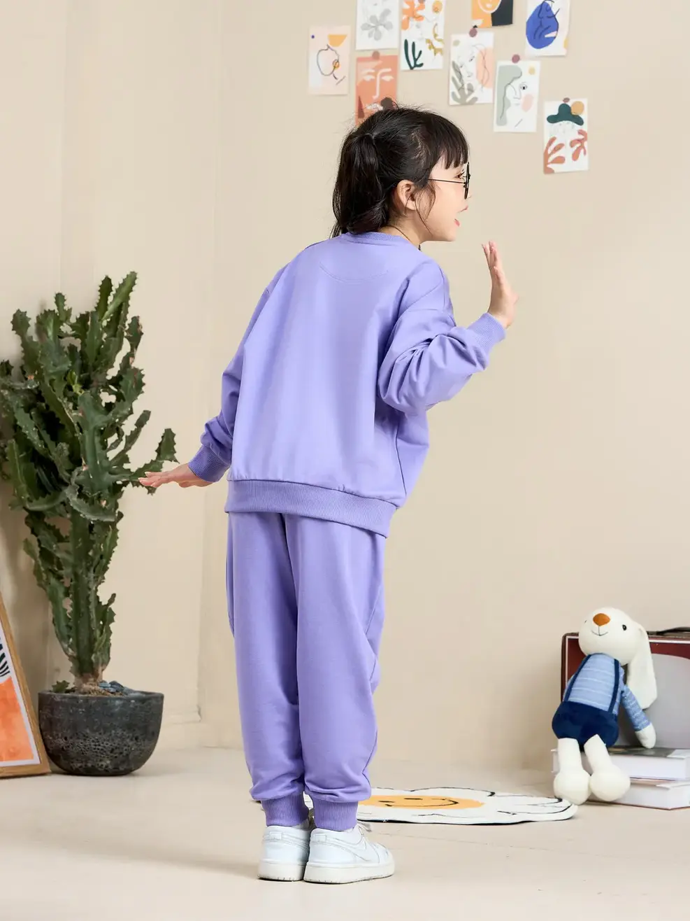 Bộ đồ kid in thỏ - Tím - 2