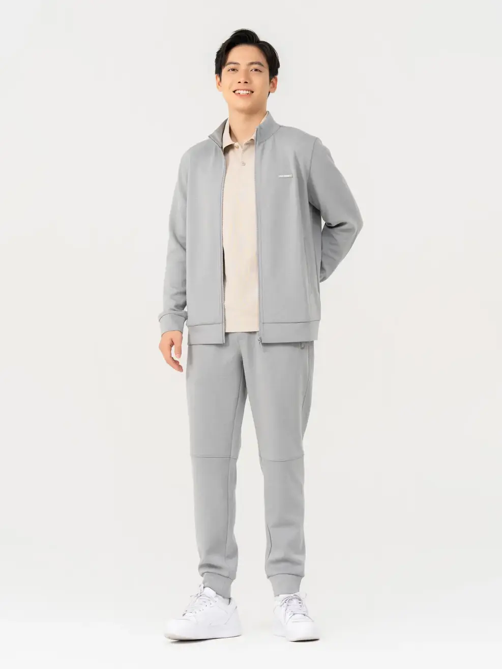 Bộ Đồ Thể Thao Nam Nỉ Cổ Dựng In Sườn - Xám đậm - XL