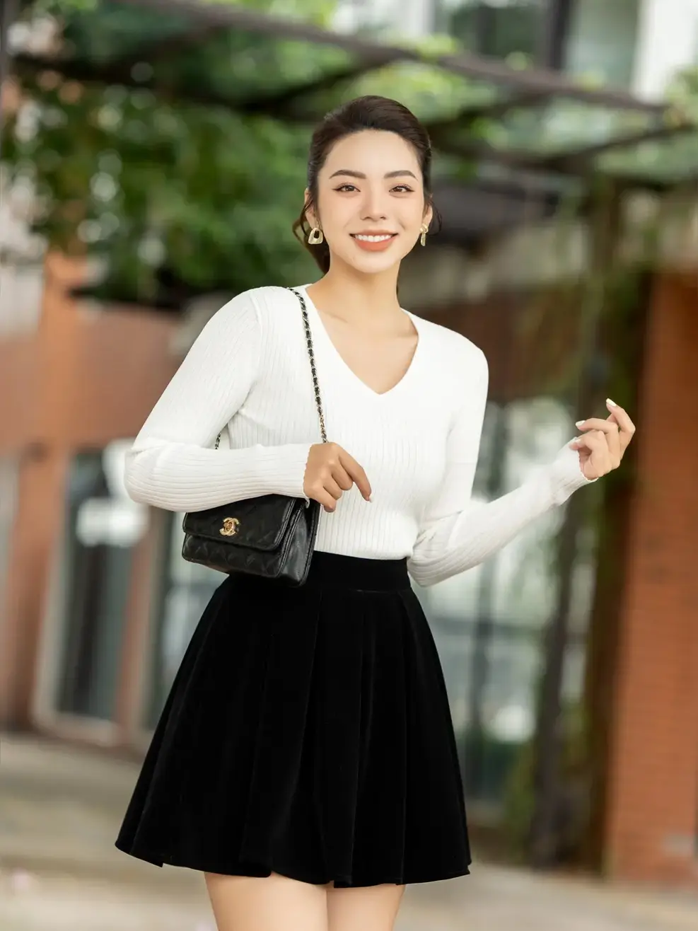 Chân váy nhung súp xoè - Đen - S