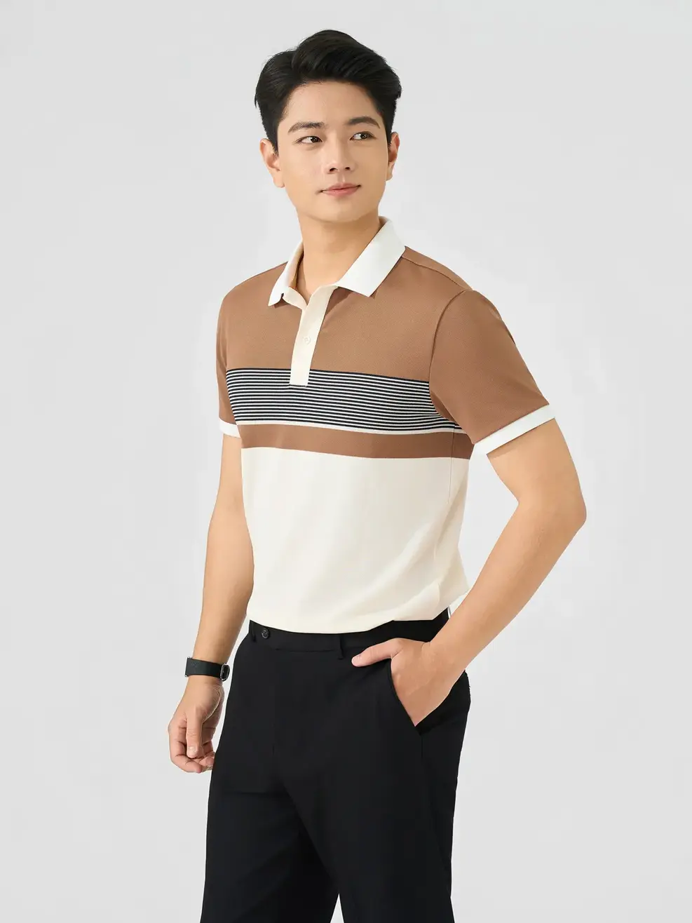 Áo Polo Nam Pha Phối Kẻ - Kẻ Nâu 191 - M