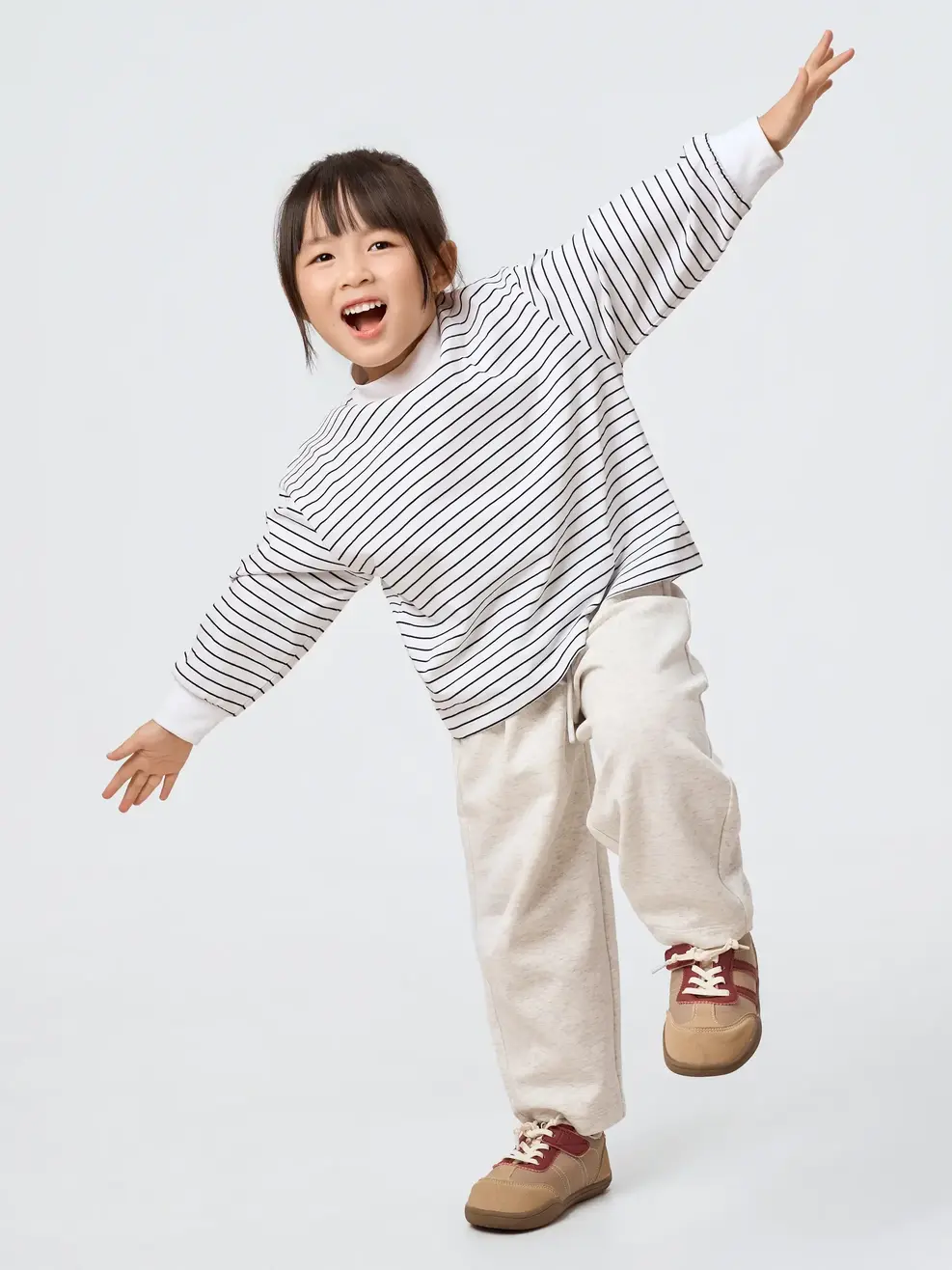 Áo Phông Dài Tay Kids Kẻ Cổ 3cm - Kẻ Trắng 058 - 110