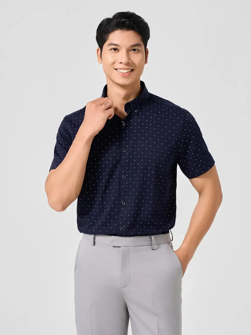 Sơ Mi Cộc Tay Nam Họa Tiết - Tím than - M