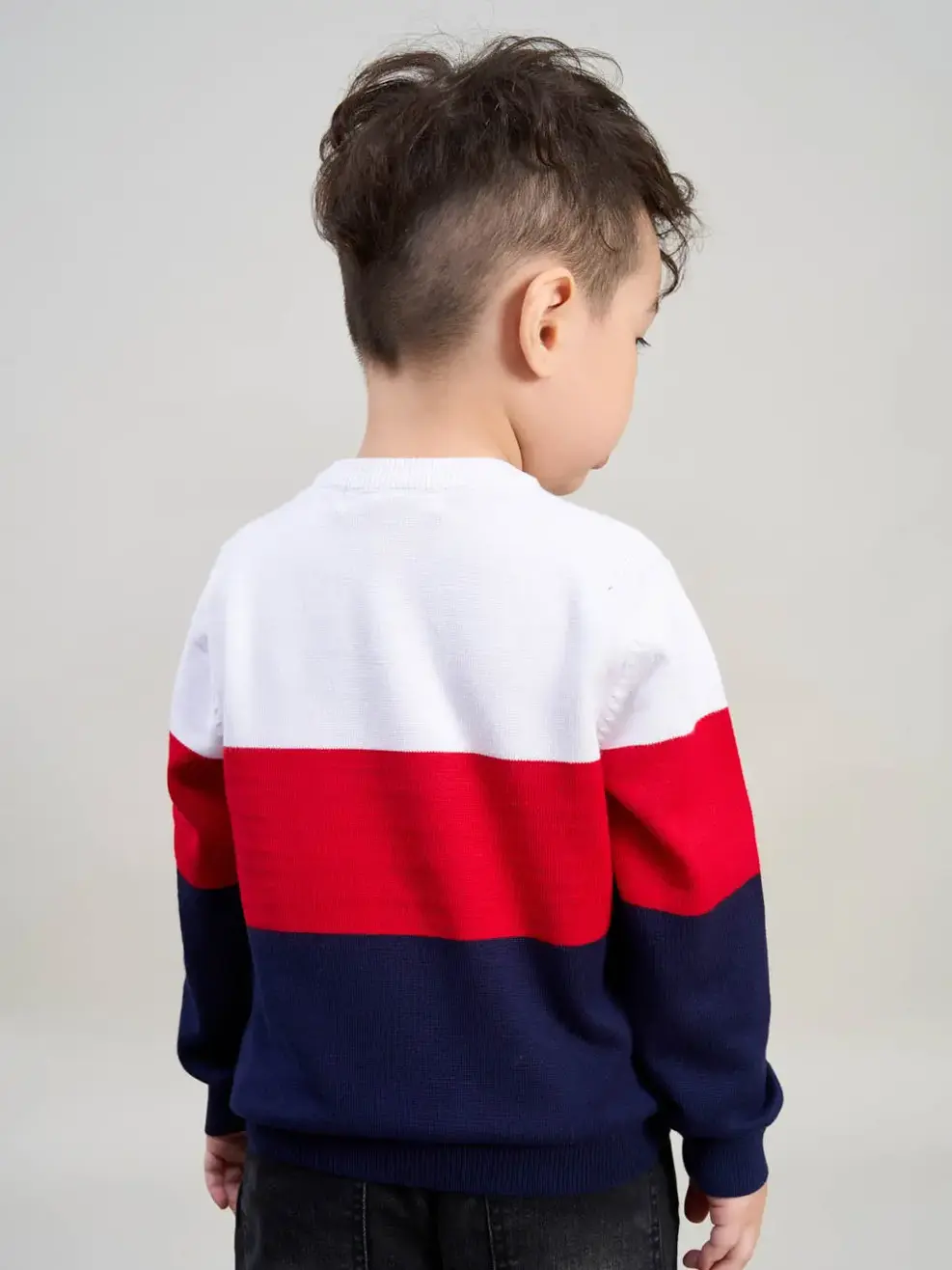 Áo len kid phối ngang - Xanh than phối đỏ - 6