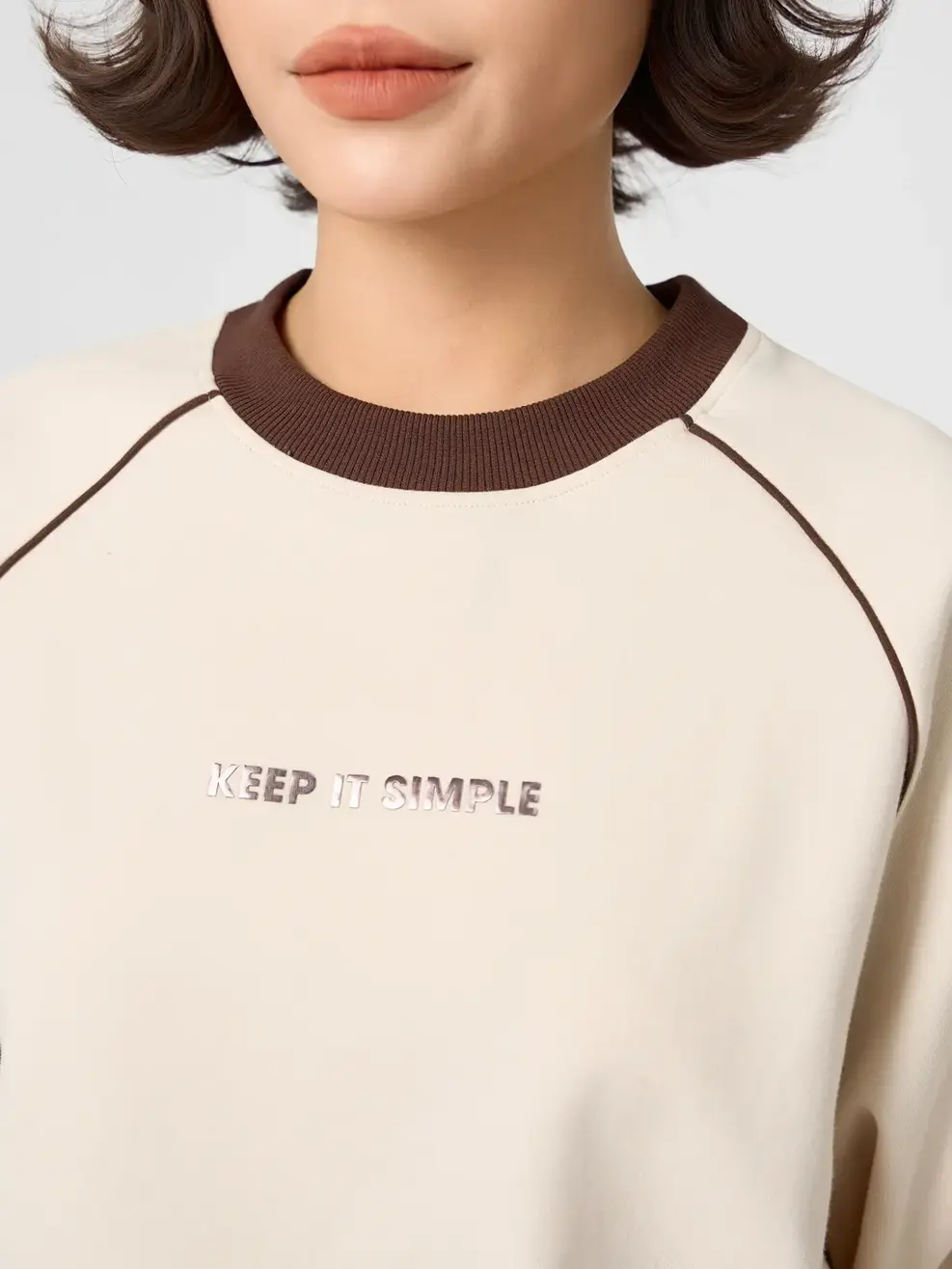 Bộ Đồ Nữ Tay Liền Phối Màu In Hình Thân Trước - Be 028 - S