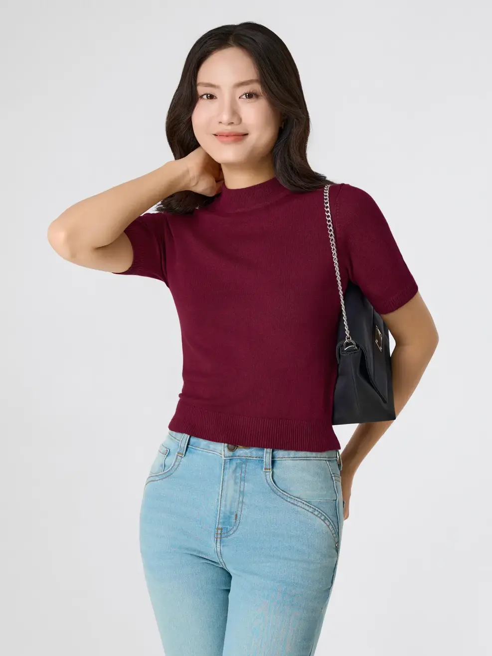 Áo Len Nữ Ngắn Tay Bo Gấu - Đỏ 033 - M