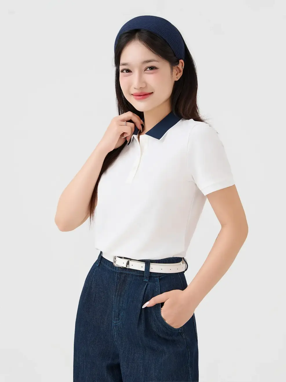 Áo Polo Nữ Ngắn Tay Cổ Phối Bo - Trắng 001 - S