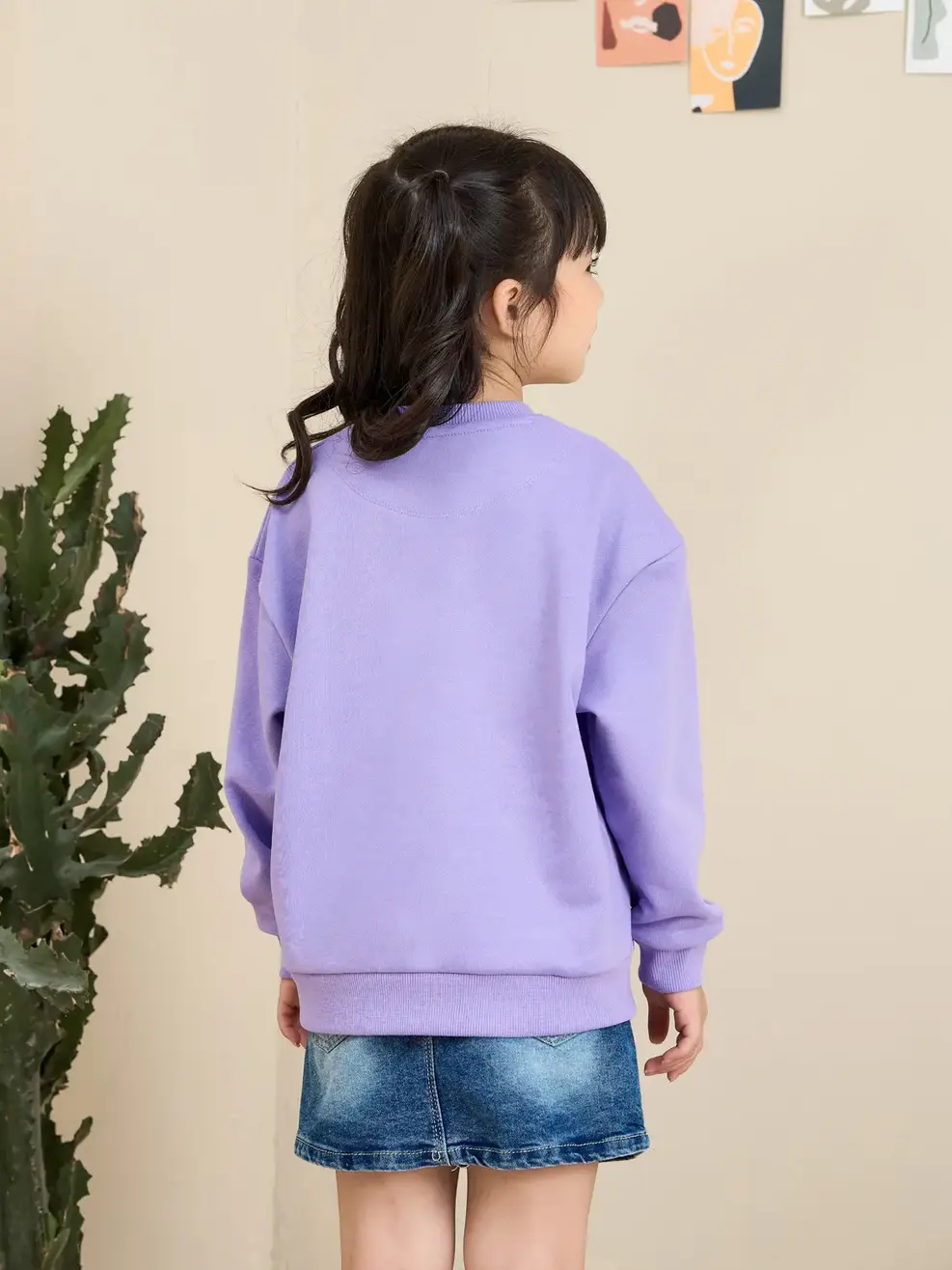 Áo nỉ trẻ em dáng rộng thêu cún - Tím cà - 4