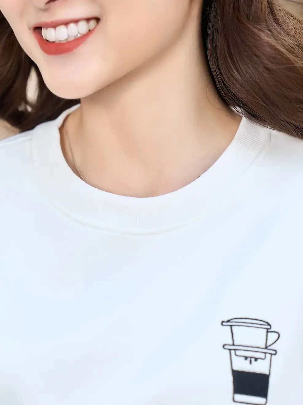 Áo nỉ nữ gia đình thêu COFFEE - Trắng - S