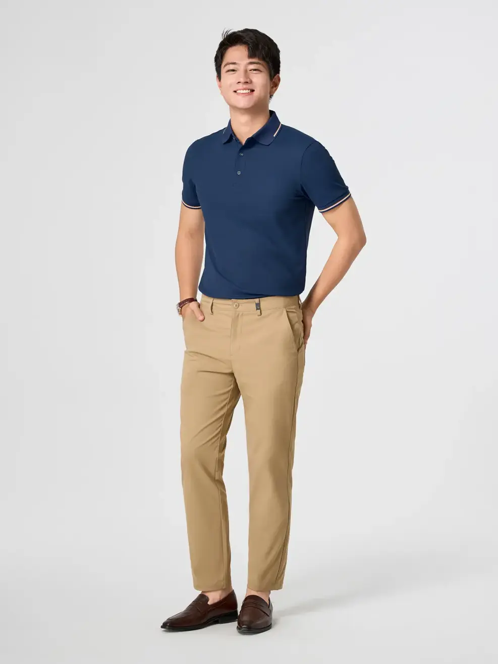 Áo Polo Vải Siêu Co Giãn Bo Cổ Dệt - Navy 005 - S
