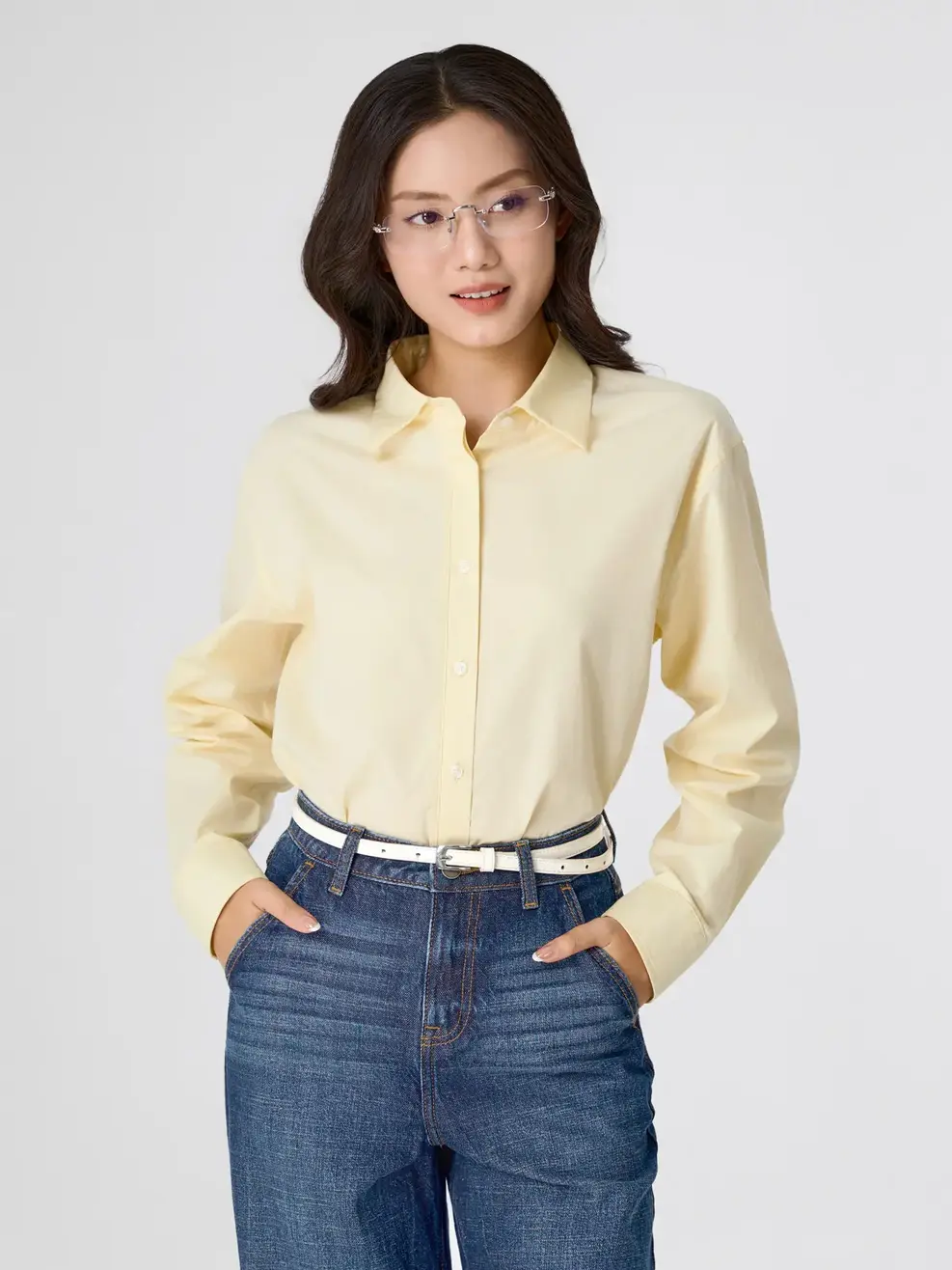 Áo Sơ-mi Loose fit cotton - Màu vàng 001 - S
