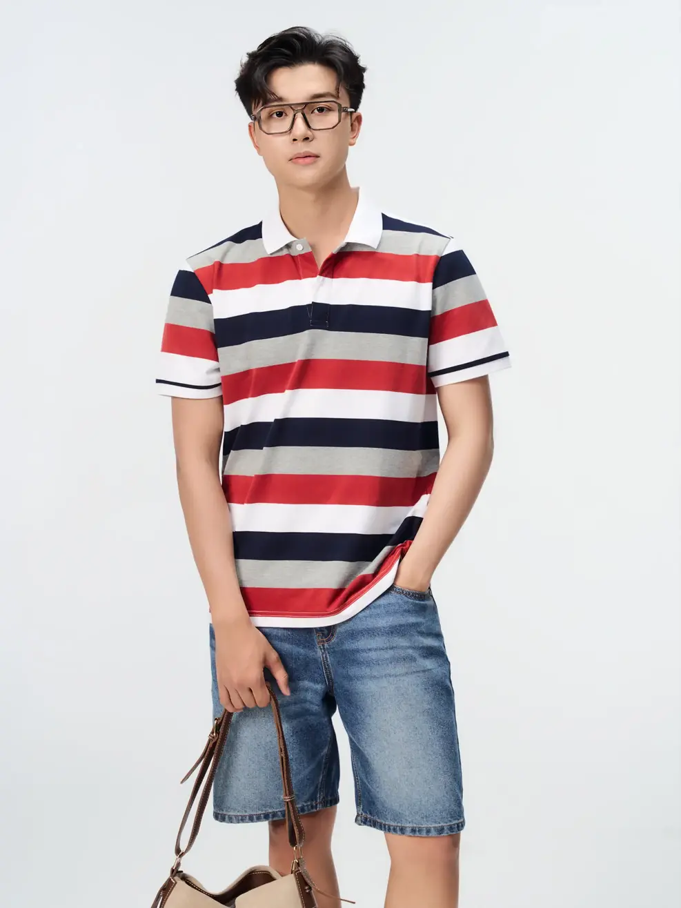 Áo Polo Nam Ngắn Tay Regular Kẻ To - Kẻ Đỏ 037 - M