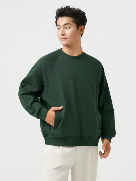 Áo Nỉ Nam Tay Raglan Bo Gấu Túi Khoá