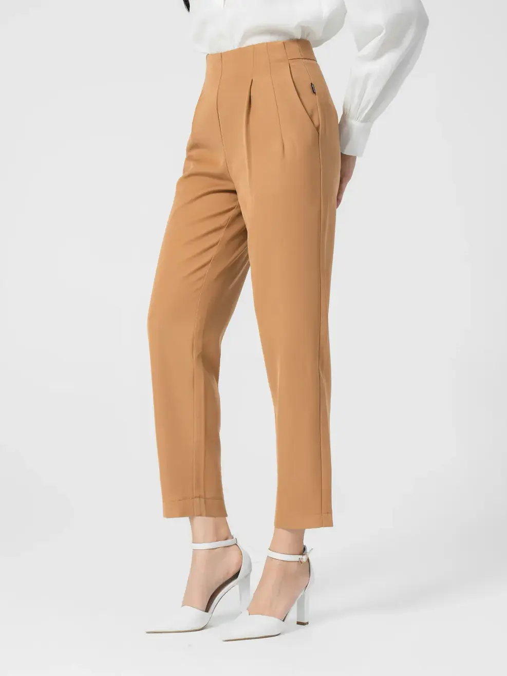 Quần tây nữ baggy cạp cao cúc - Nâu - S