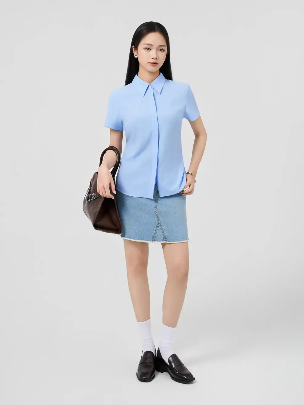 Áo Sơ-mi Ngắn Tay regular fit essential - XANH DA TRỜI 103 - S