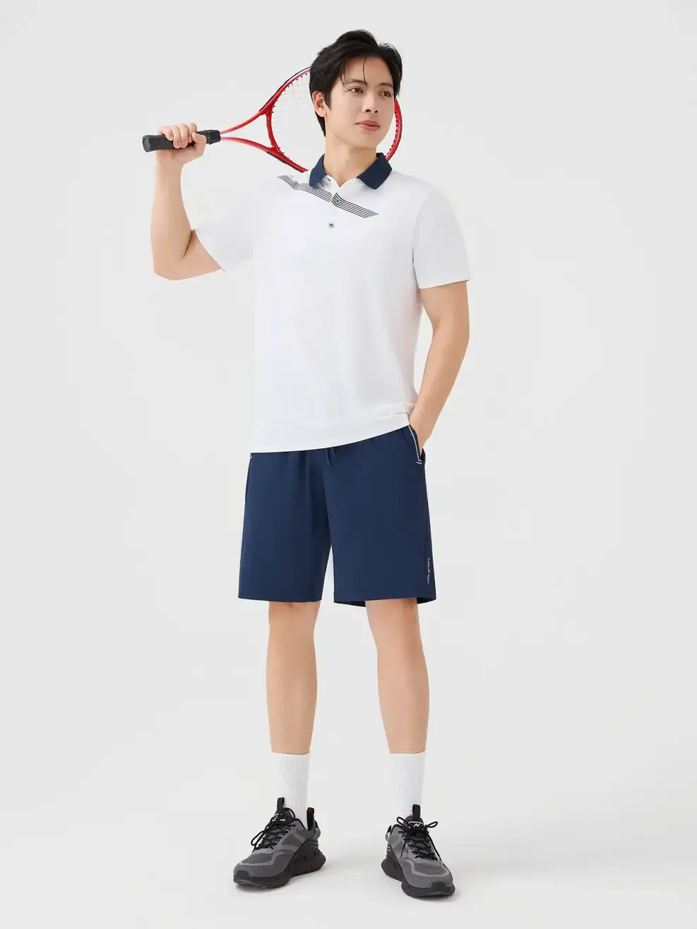 Áo Polo Nam Phối Cổ Thân Có In - White 004 - S