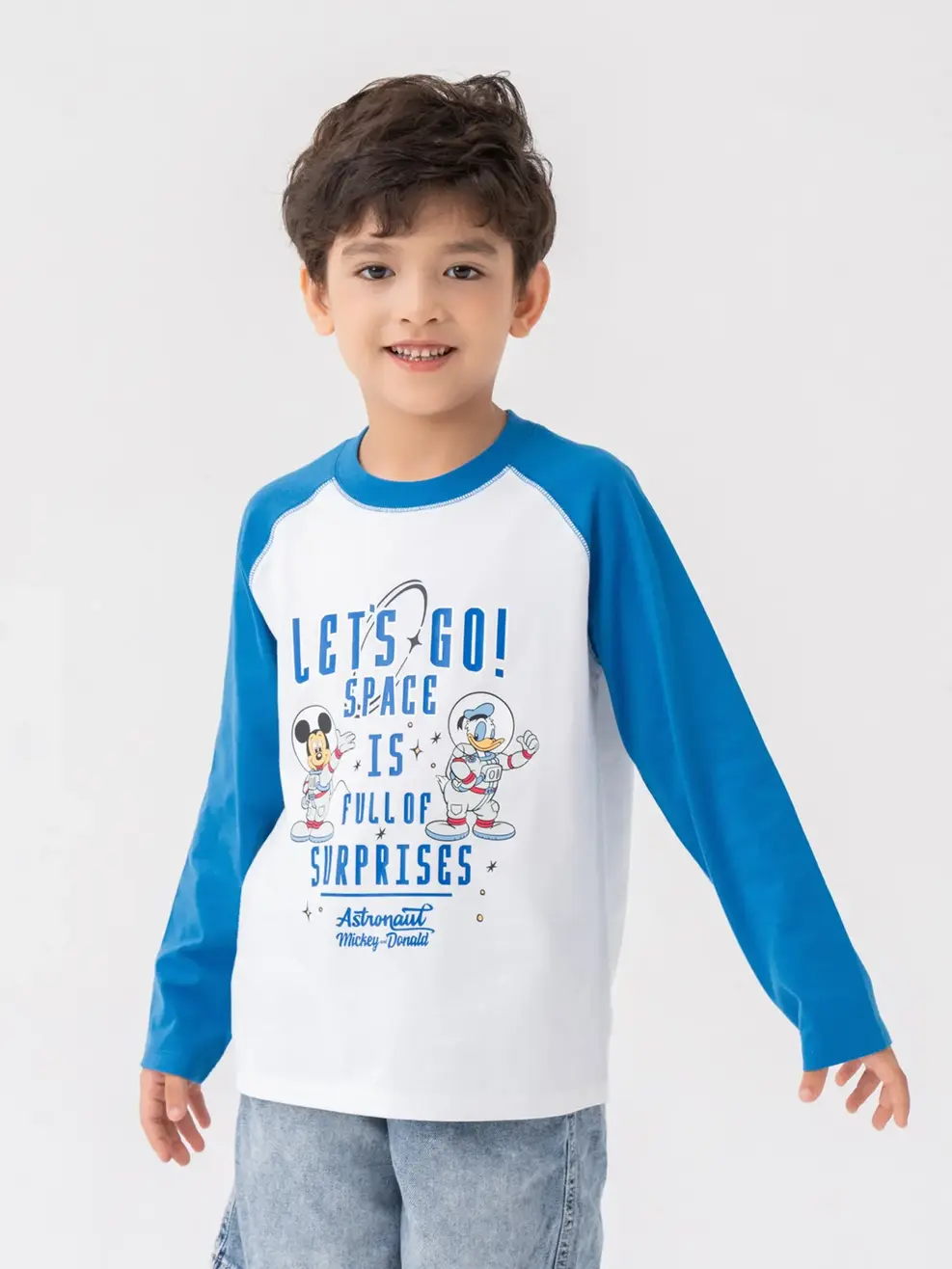 Áo Dài Tay Kid Zeclang Hình In Mickey Trước Ngực - Trắng phối xanh lam - 2