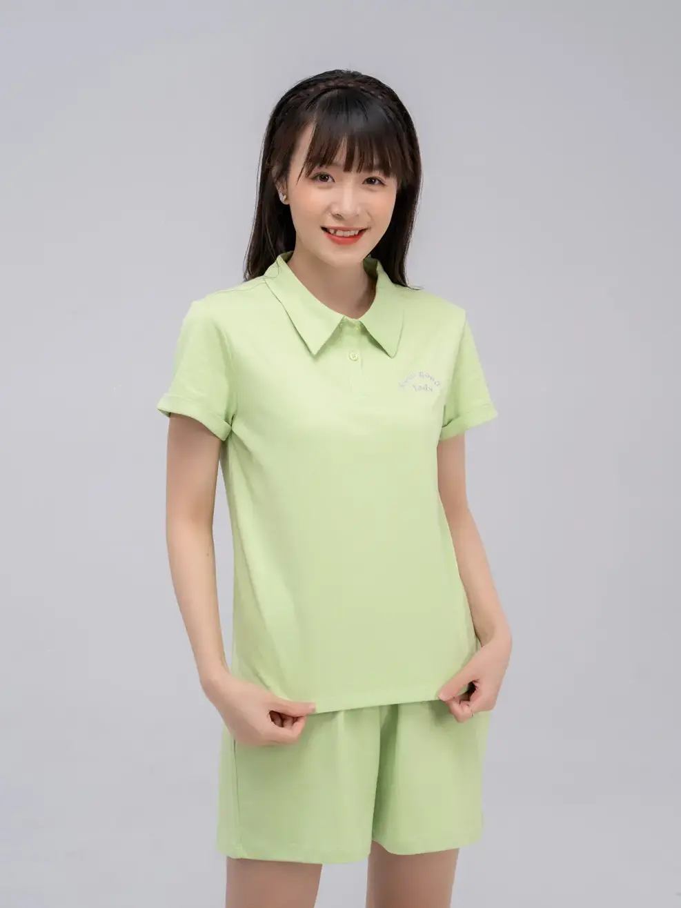 Bộ đồ nữ cổ thêu logo - Xanh Lá - S