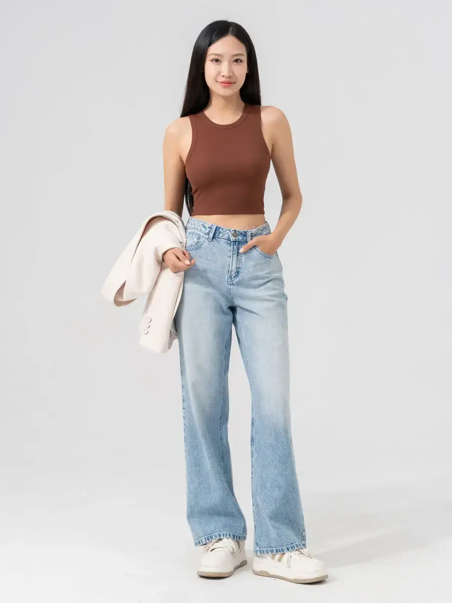 Áo 3 Lỗ Nữ Thun Rib Tăm Nhỏ Dáng Ngắn - Nâu - S