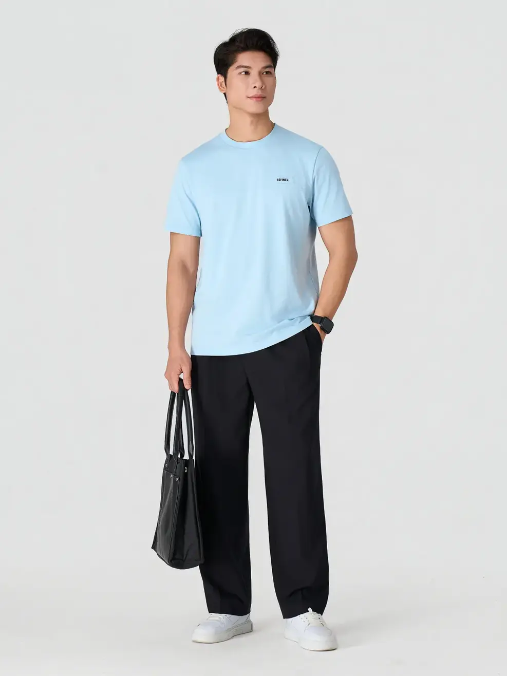 Áo Phông Nam Regular Mác Dệt in Chữ Ngực - Xanh da trời 045 - M