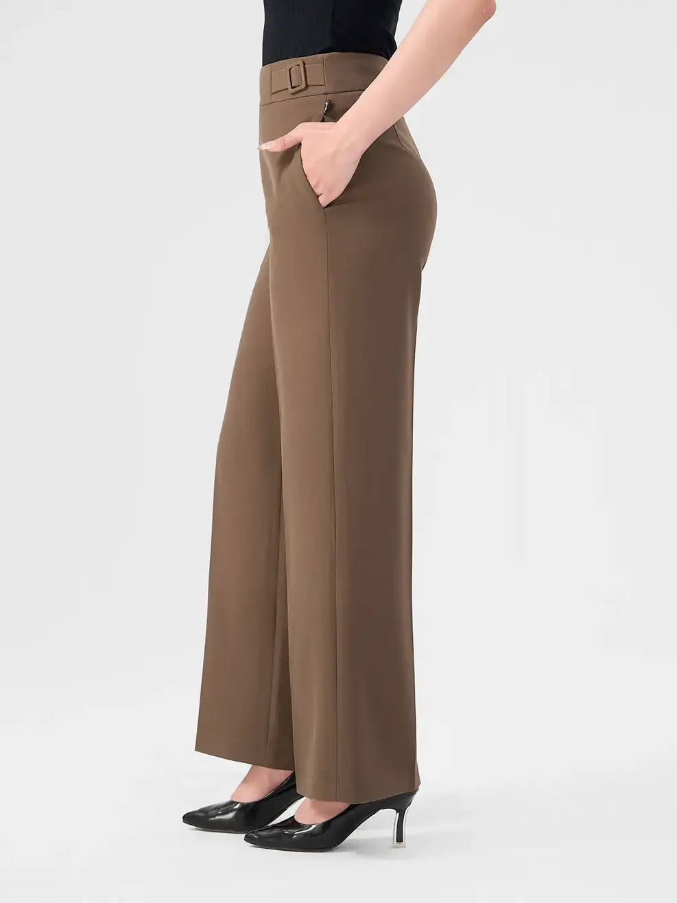 Quần Âu Nữ Đai 2 Bên Sườn - Nâu đậm - 4XL