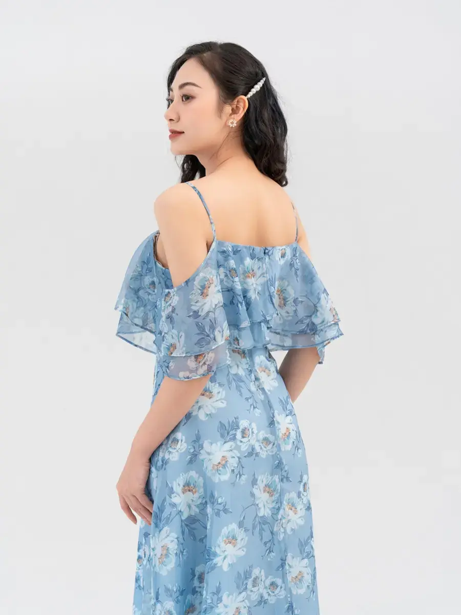 Váy Nữ Maxi 2 Dây Bèo Ngực - Xanh - S