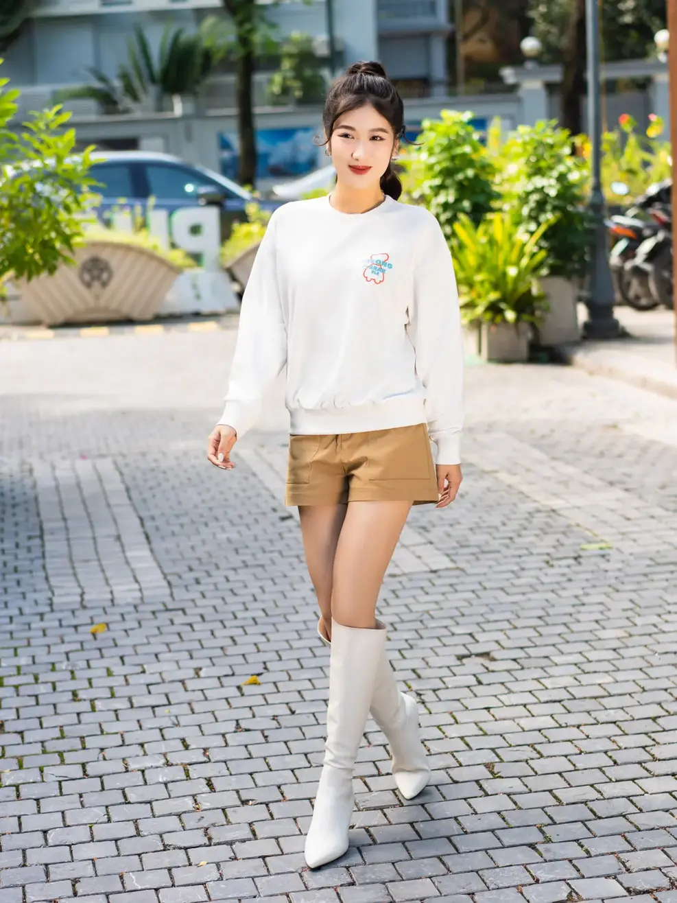 Áo thu đông nữ in gấu Puff - Trắng - S