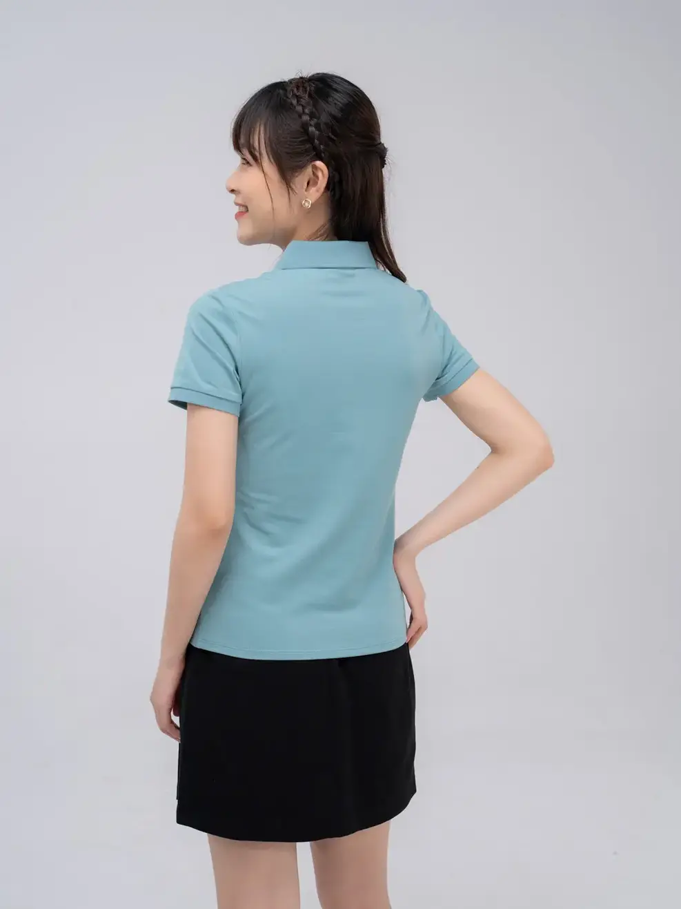 Áo polo nữ mắt chim in logo - Xanh ngọc - S