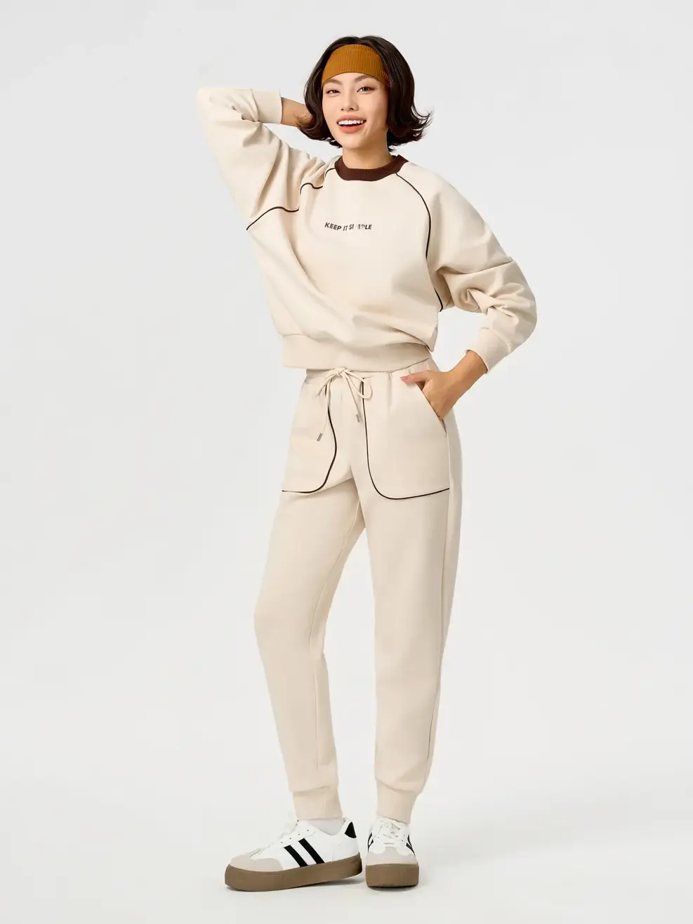 Bộ Đồ Nữ Tay Liền Phối Màu In Hình Thân Trước - Be 028 - S