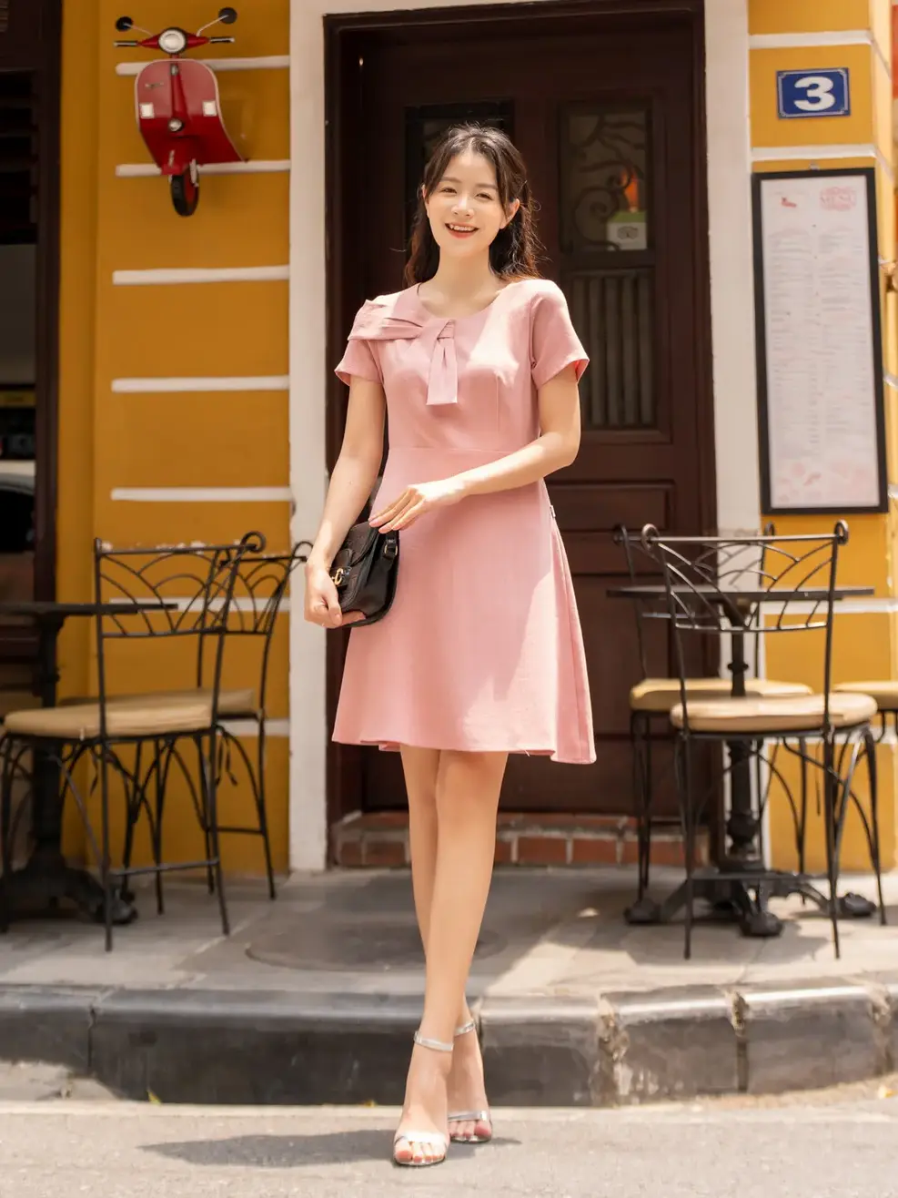 Váy nữ A nơ ngực - Hồng - S