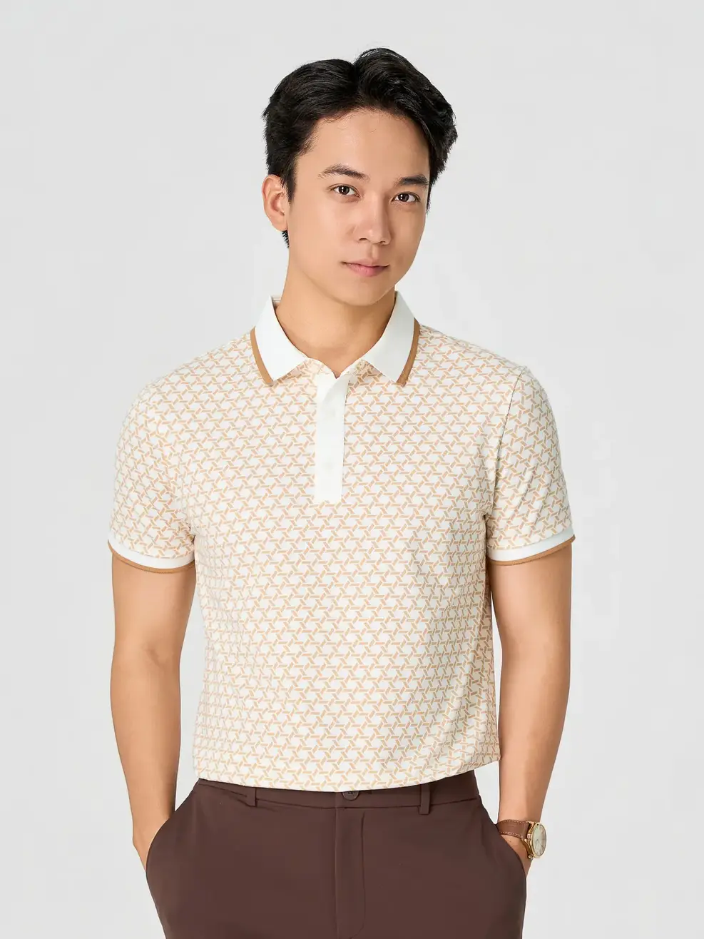 Áo Polo Hoạ Tiết In Tràn - Hoạ Tiết Be 004 - S