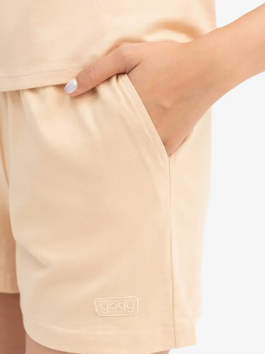 Đồ Bộ Nữ Quần Sooc Thêu Logo Cotton Usa - Be - S