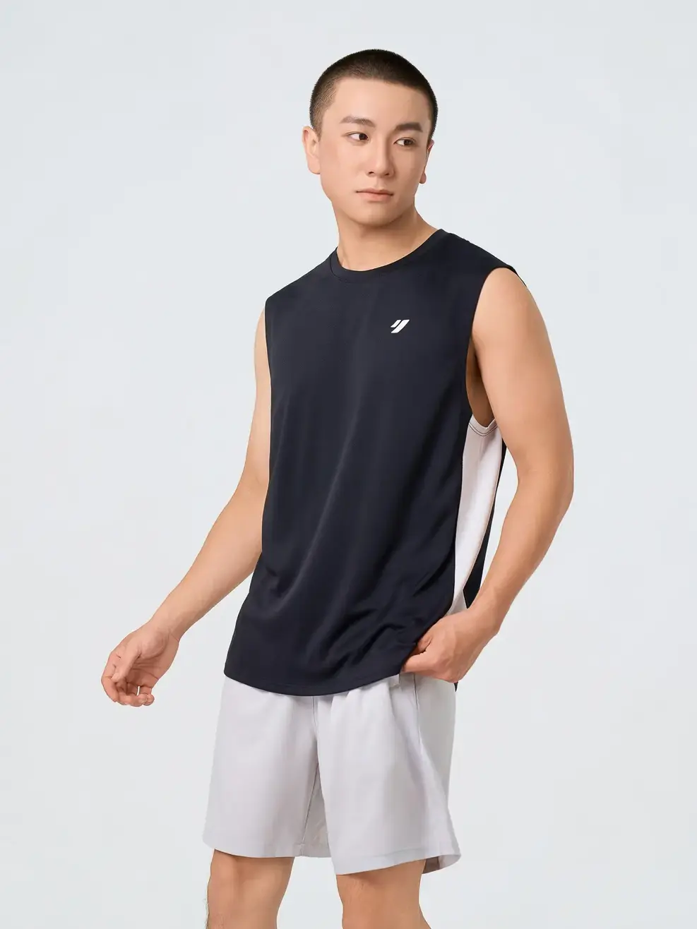 Áo Ba Lỗ Thể Thao Vai Chờm Phối Sườn - ĐEN 002 - M