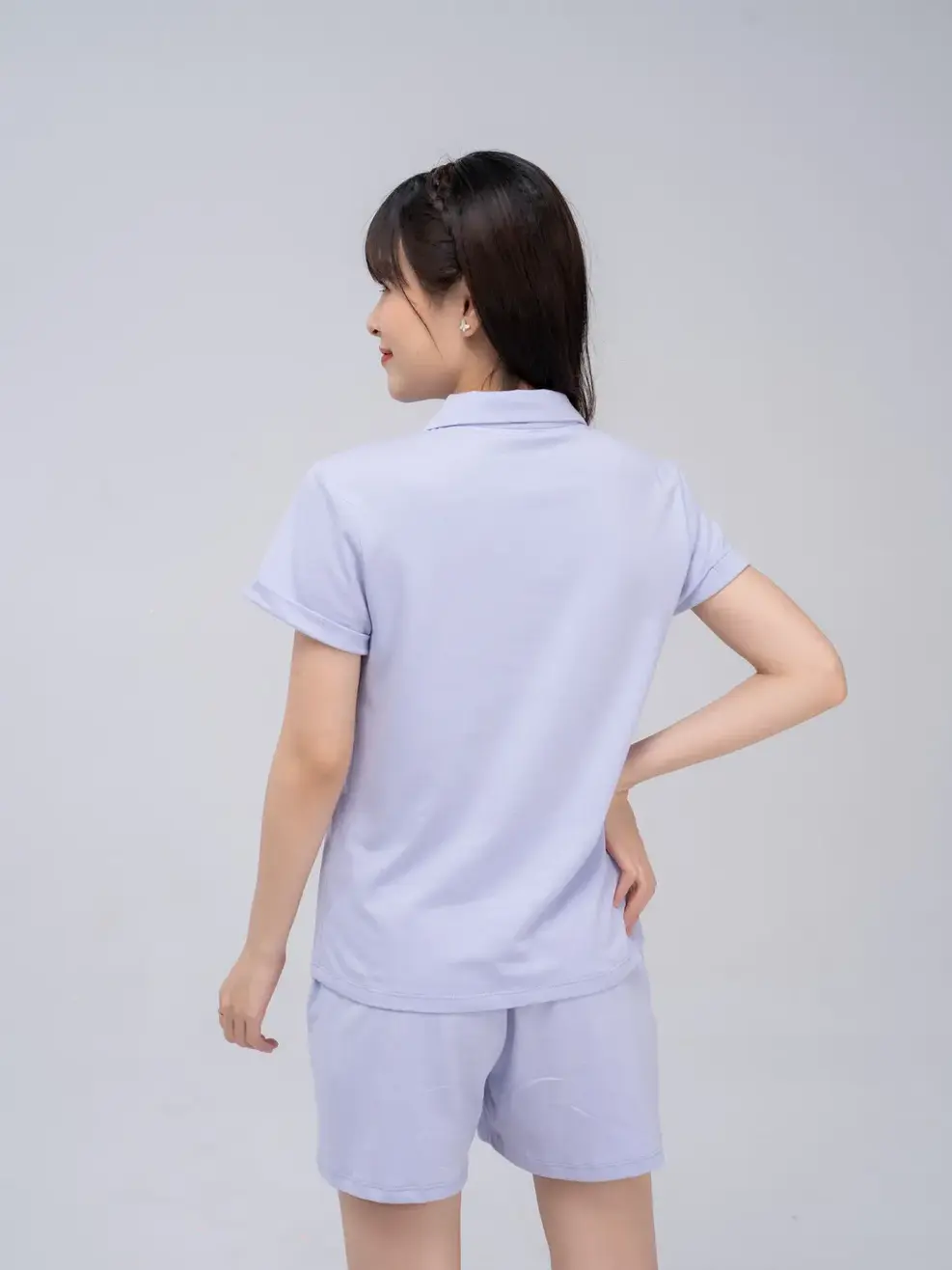 Bộ đồ nữ cổ thêu logo - Tím - M