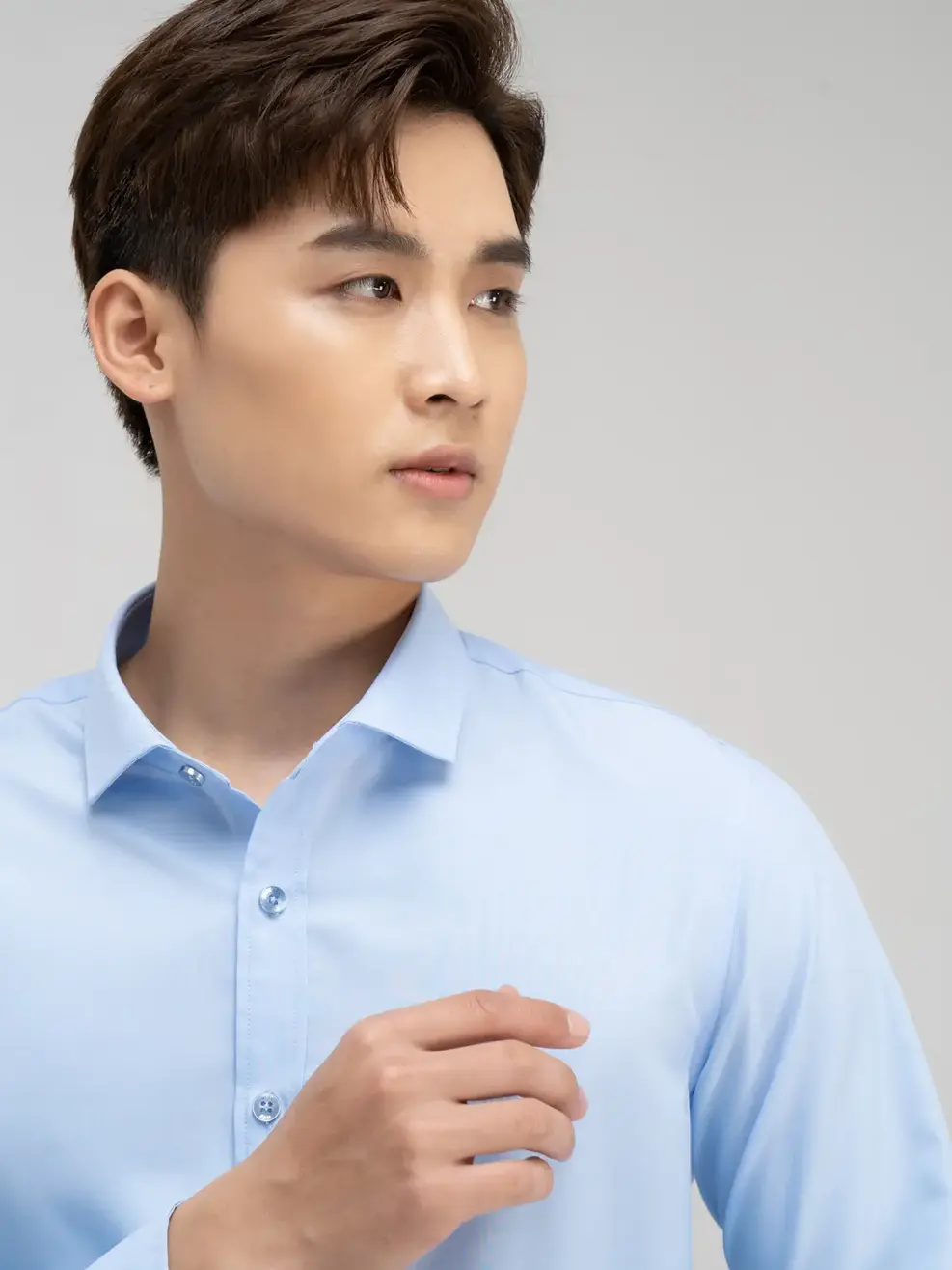 Sơ mi nam dài tay slim - Xanh nhạt - 3XL