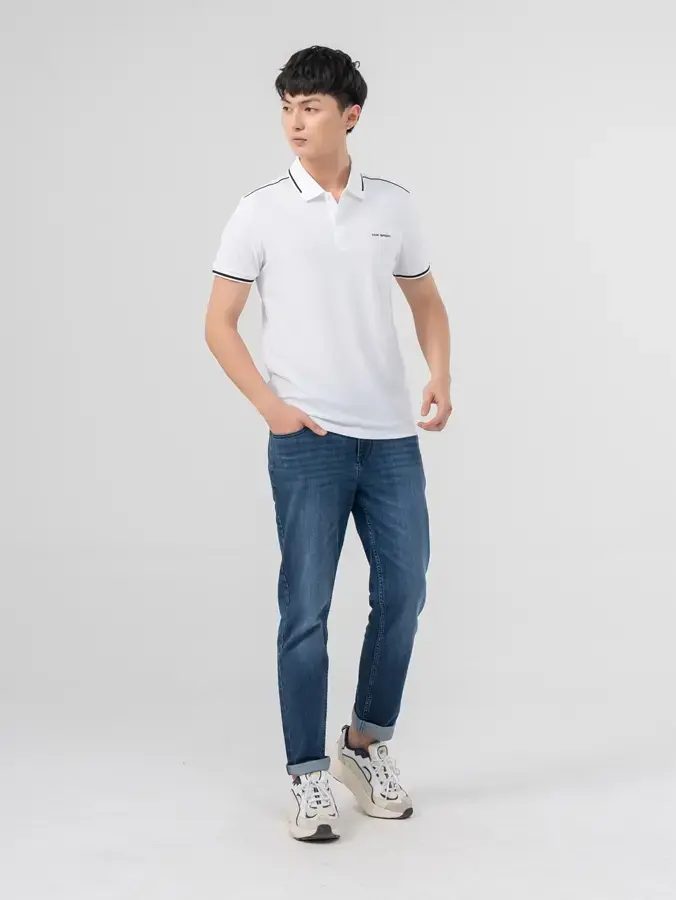 POLO THỂ THAO NAM PHỐI LÉ NỔI BẬT - Trắng - 3XL