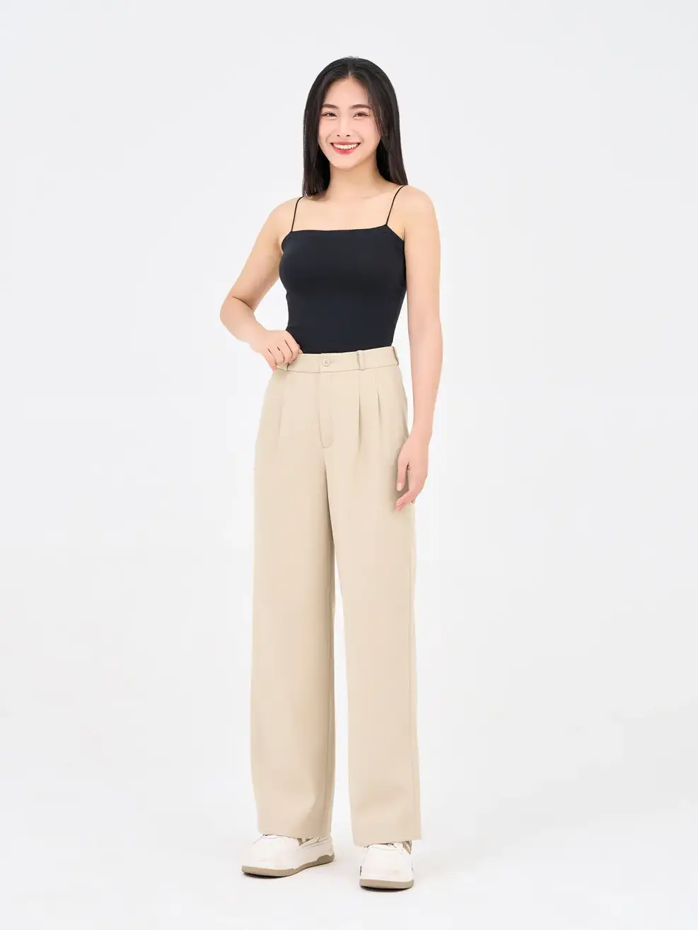 Quần Âu Nữ Dáng Suông Cơ Bản - Be - S