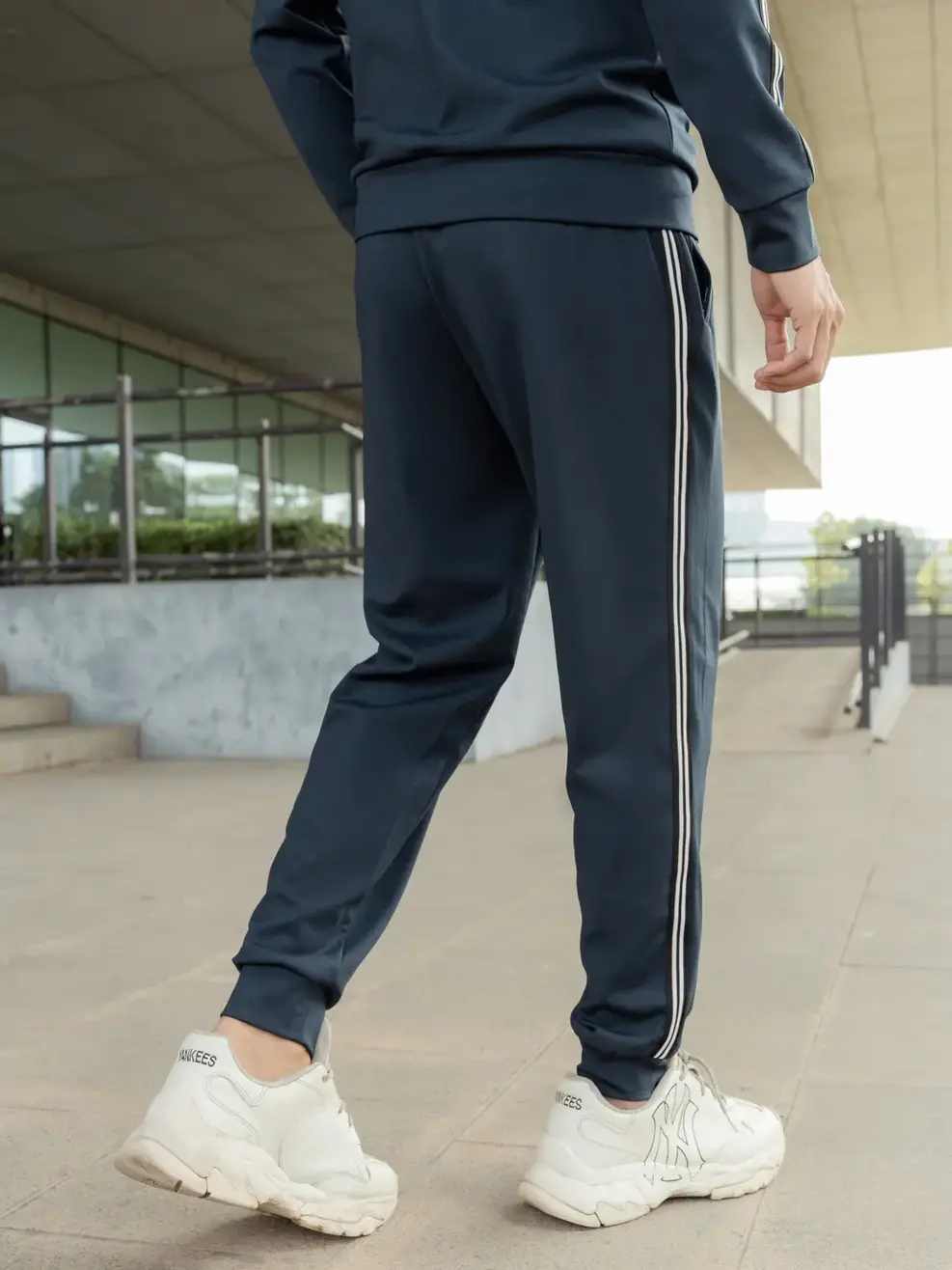 Bộ đồ thể thao nam nỉ Double Face phối dây dệt - Xanh than - XL