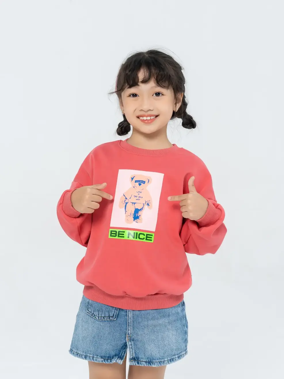 Áo nỉ trẻ em in gấu BE NICE - Hồng cam - 2