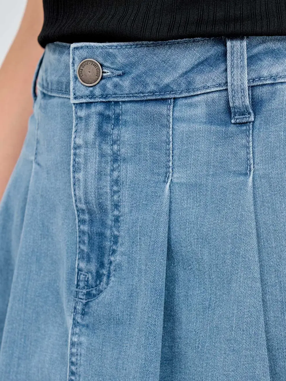 Chân Váy Jeans Ngắn Xếp Ly Có Lót  - Xanh nhạt - 25