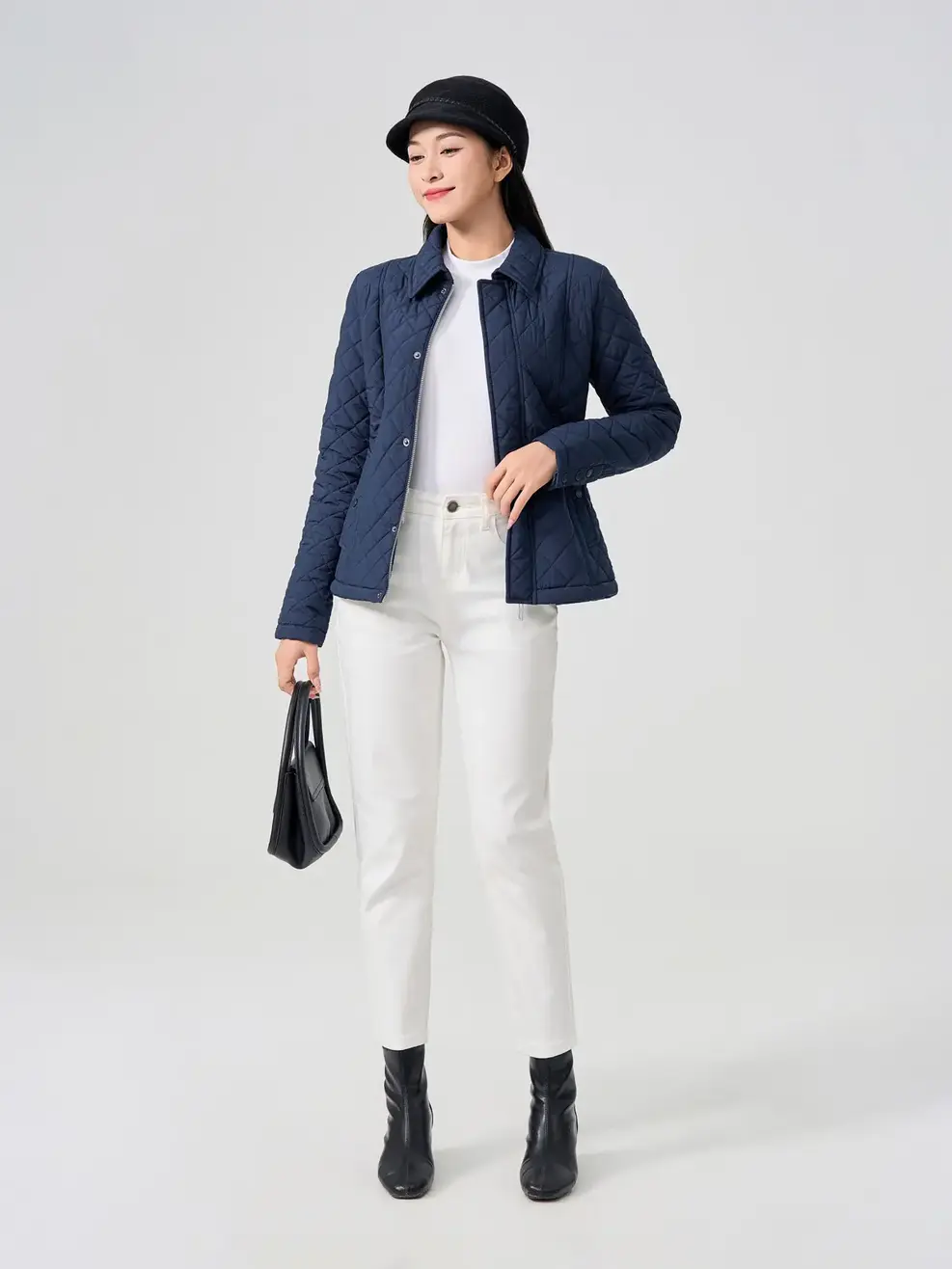 Áo Phao Nữ Trần Trám Nẹp Giấu Khóa - Xanh đen - S