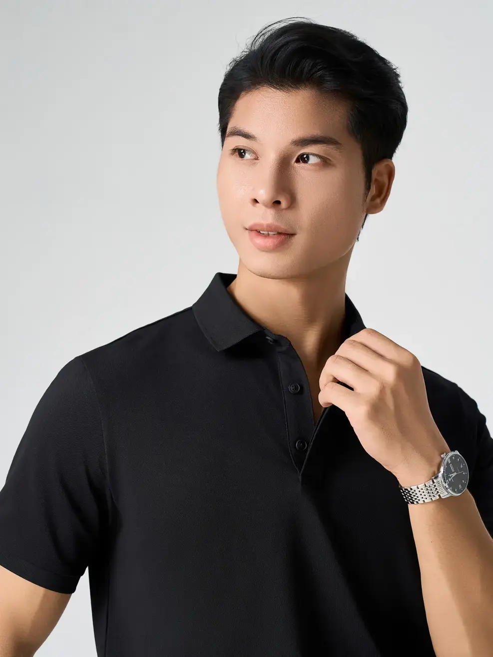 Áo Polo Nẹp Che Cúc - ĐEN 002 - S