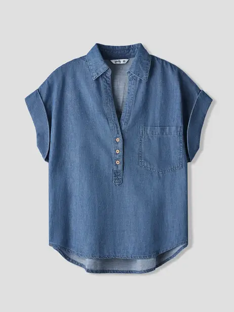 Áo Sơ Mi Jeans Giấy Tay Cộc Kẹp Gấu