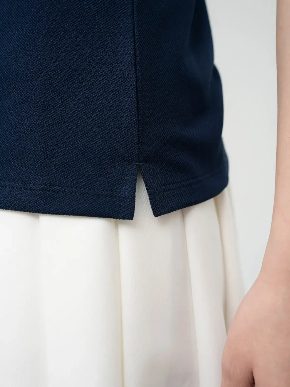 Polo Nữ Cafe Phối Tay - Navy phối Trắng - S