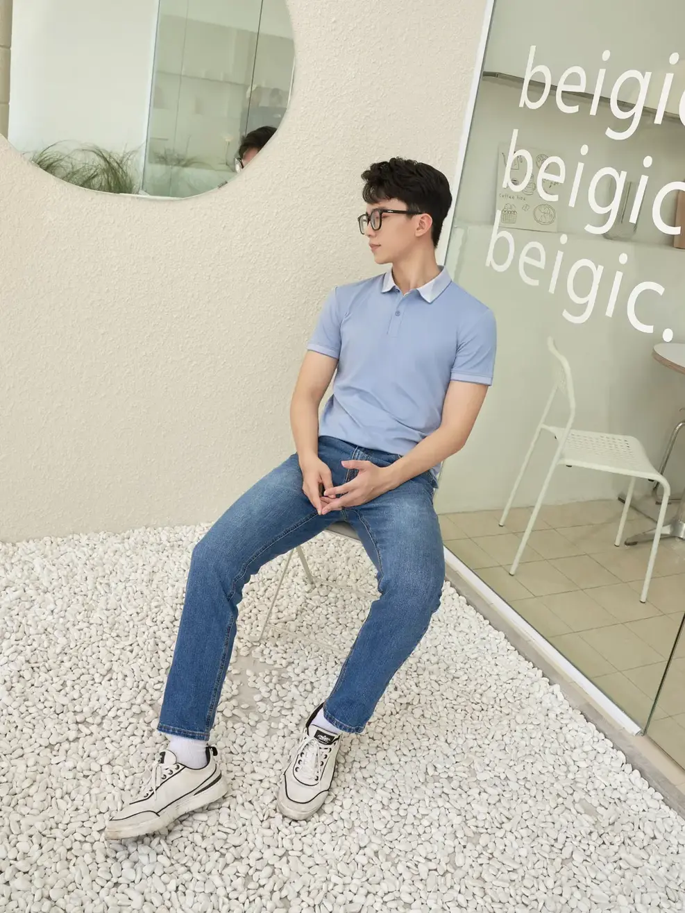 Quần jean nam Regular cotton giặt mài - Xanh đậm - 28