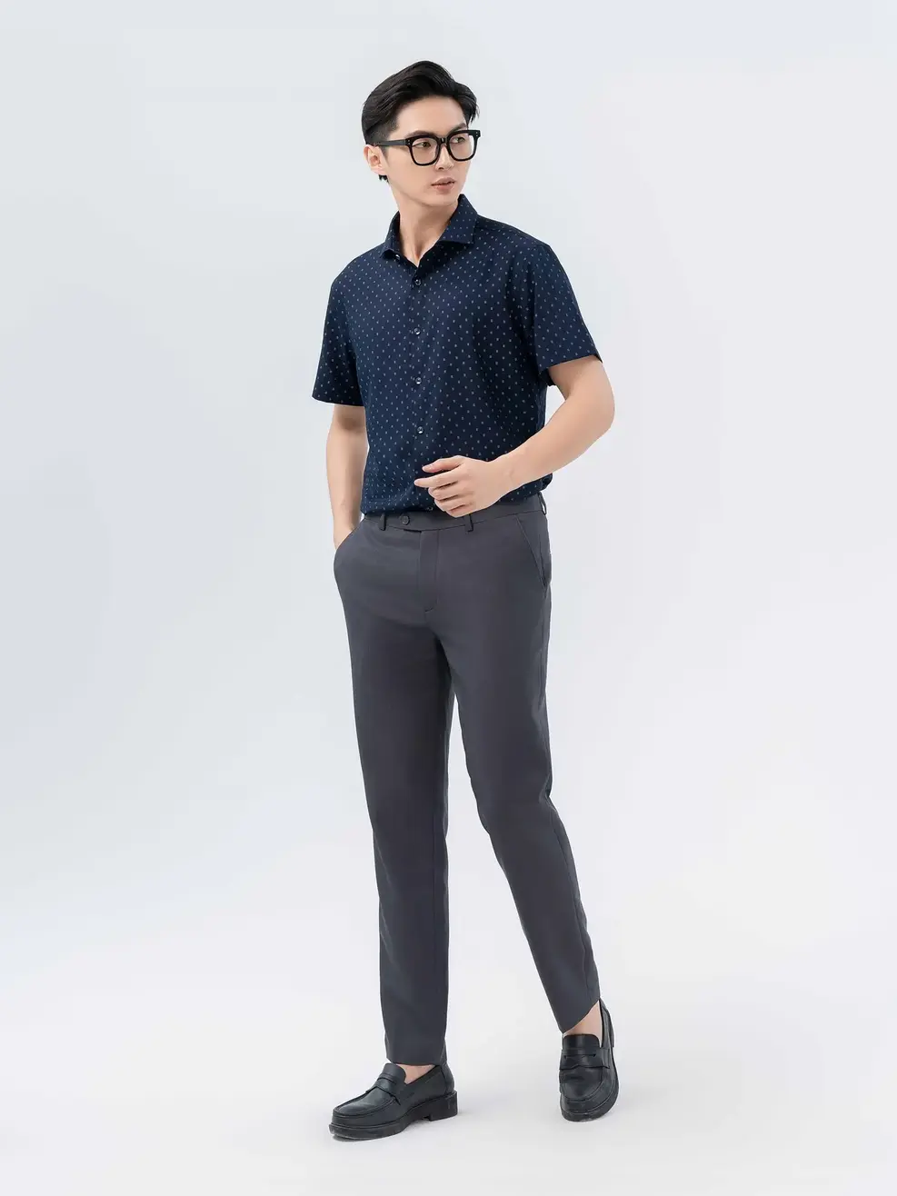 Sơ Mi Nam Cộc Tay Họa Tiết - Tím than - M