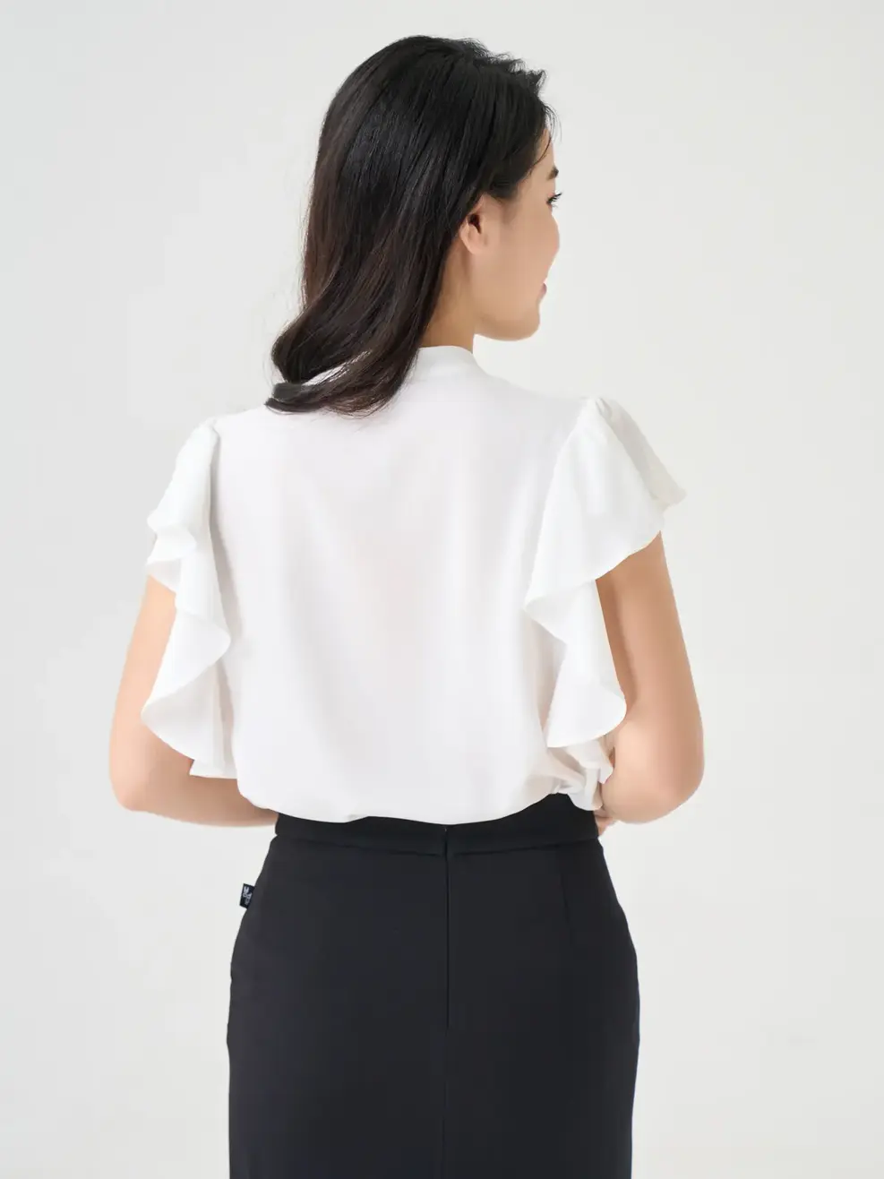 Sơ Mi Cộc Tay Nữ Bèo Tiên Cổ Nơ - Trắng - S