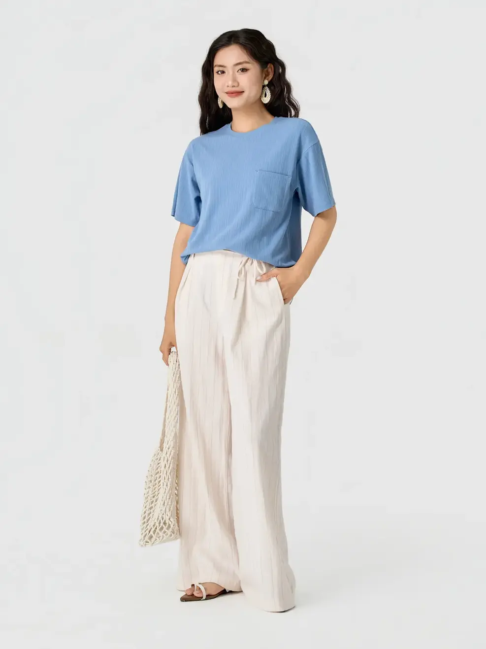 Áo Phông Dáng Suông Túi Ngực - Xanh 036 - S