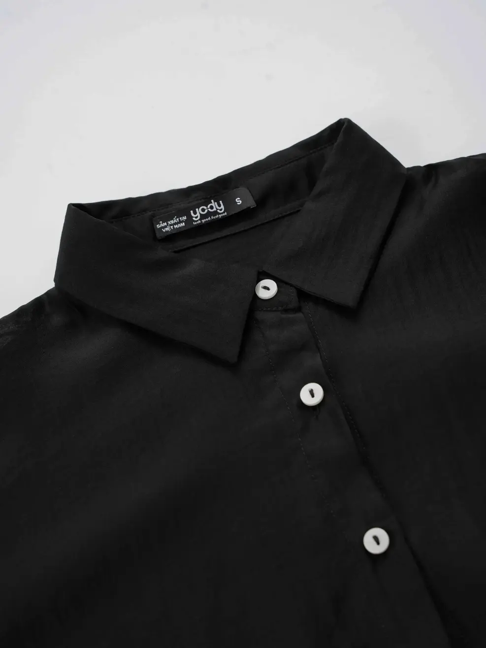 Sơ Mi Dài Tay Nữ Dáng Suông Vải Tơ - Đen - S