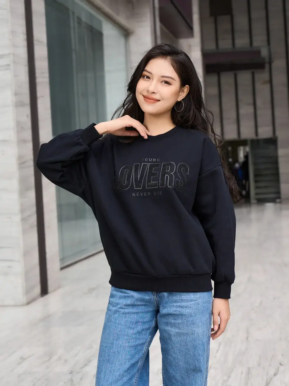 Áo Thu Đông Nữ Đính Đá Giảm Giá Lỗi - Đen - S