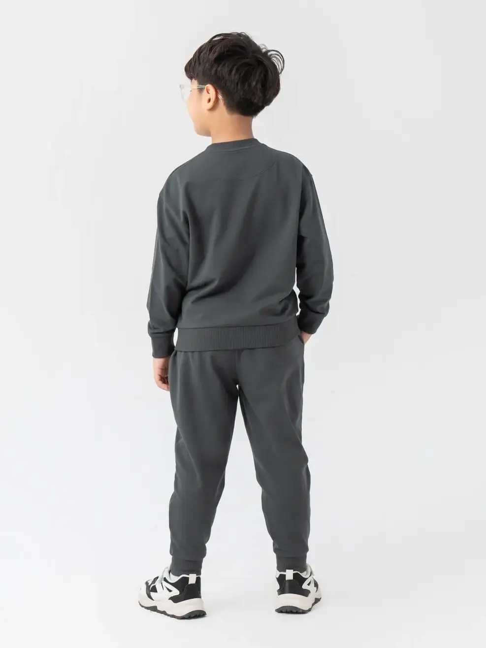 Bộ Đồ Thu Đông Kid Cổ Bo Tim - Ghi Đậm - 2